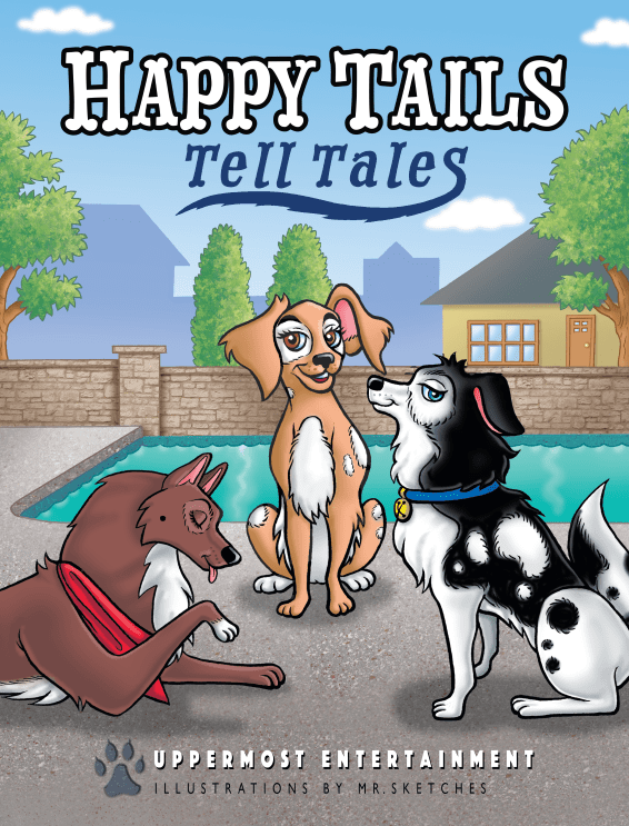 Happy Tails Tell Tales is an animated series is about three rescue dogs who share their stories from their respective perspectives.  

Unbeknownst to their owners, they have a secret meeting place where they exchange their daily casual conversation for dogs.  Sharing their happy, mad, elated, and sad stories to get their steam off.  

What began as a rough start for each to get along, they quickly learn how to embrace their different backgrounds, learning lots of life lessons along the way.  Amazingly, their newfound owners have discovered their meeting place.  While observing them, realize their new pets are not much different from them.  